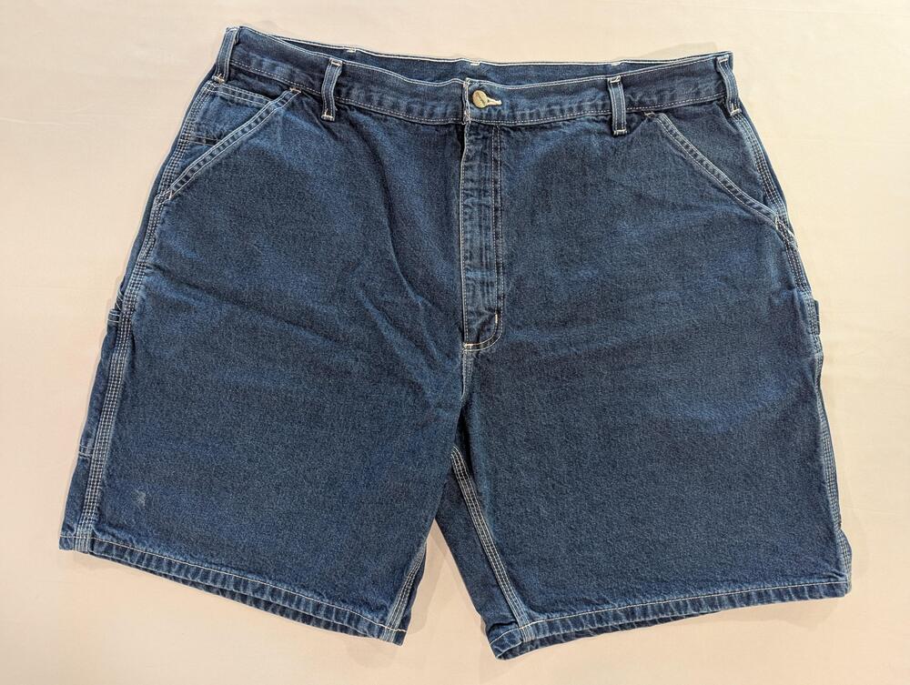 Carhartt Shorts Mens 42 Blue Med Wash Denim Carpenter Cargo Workwear 9 Inseam